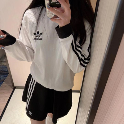 阿迪达斯三叶草男女白色长袖T恤26春新款休闲套头衫运动服IA4879