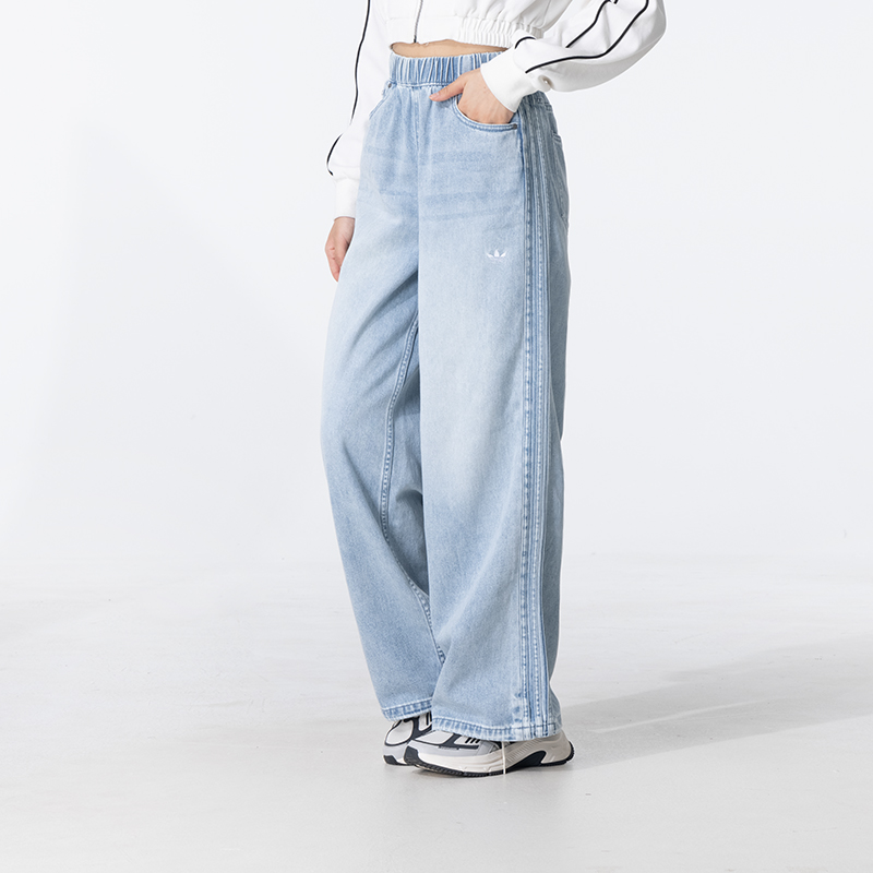 阿迪达斯三叶草牛仔裤女裤2025冬季新款运动裤休闲直筒长裤KC5837