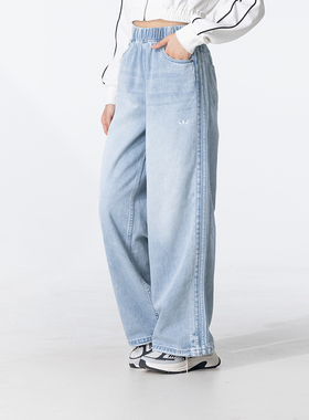 阿迪达斯三叶草牛仔裤女裤2025冬季新款运动裤休闲直筒长裤KC5837