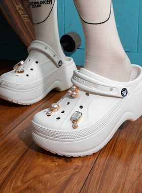 Crocs卡骆驰贝拉Clog洞洞鞋厚底高跟鞋轻便女鞋沙滩鞋210062-100