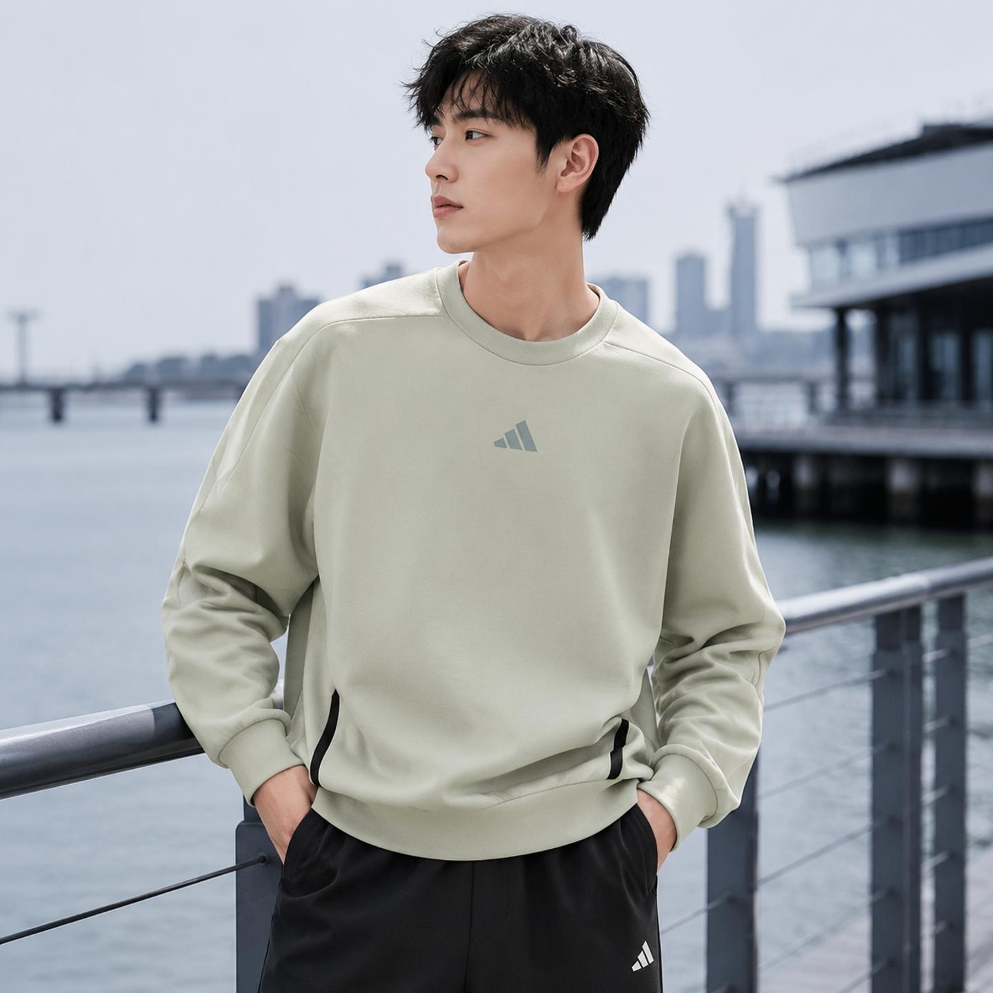 Adidas阿迪达斯男装卫衣套头衫2026秋季新款青绿上衣运动服KS6406