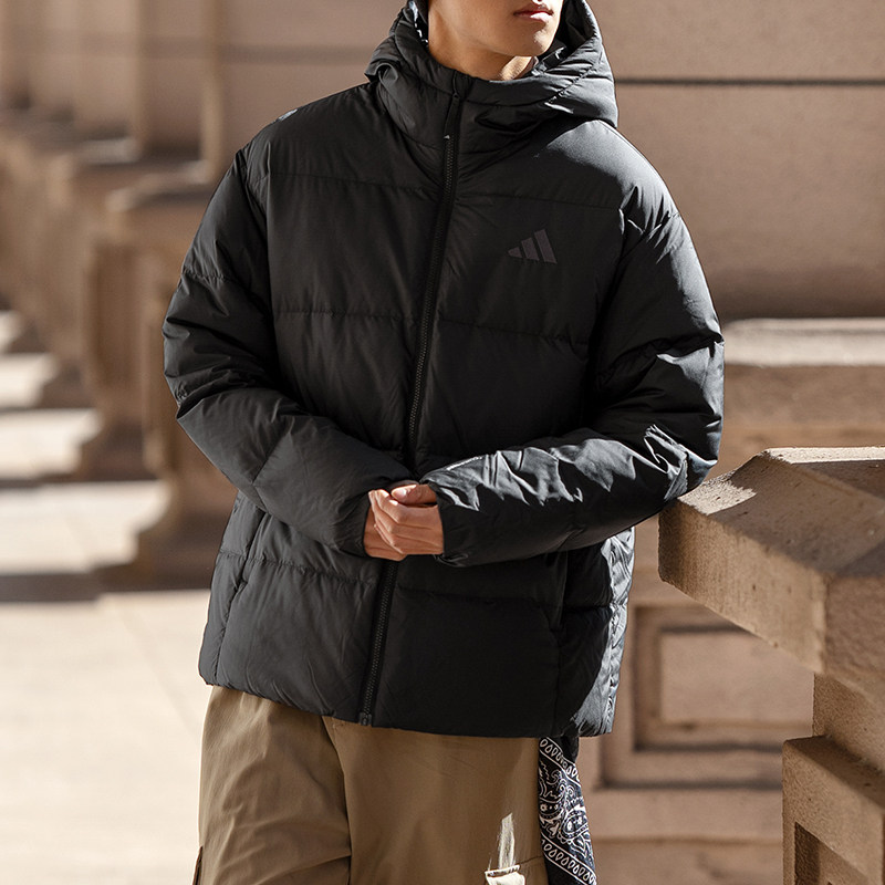 阿迪达斯连帽羽绒服男装厚外套2025冬季运动服保暖防风上衣KC2478