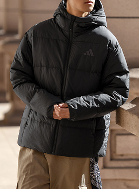 阿迪达斯连帽羽绒服男装厚外套2025冬季运动服保暖防风上衣KC2478