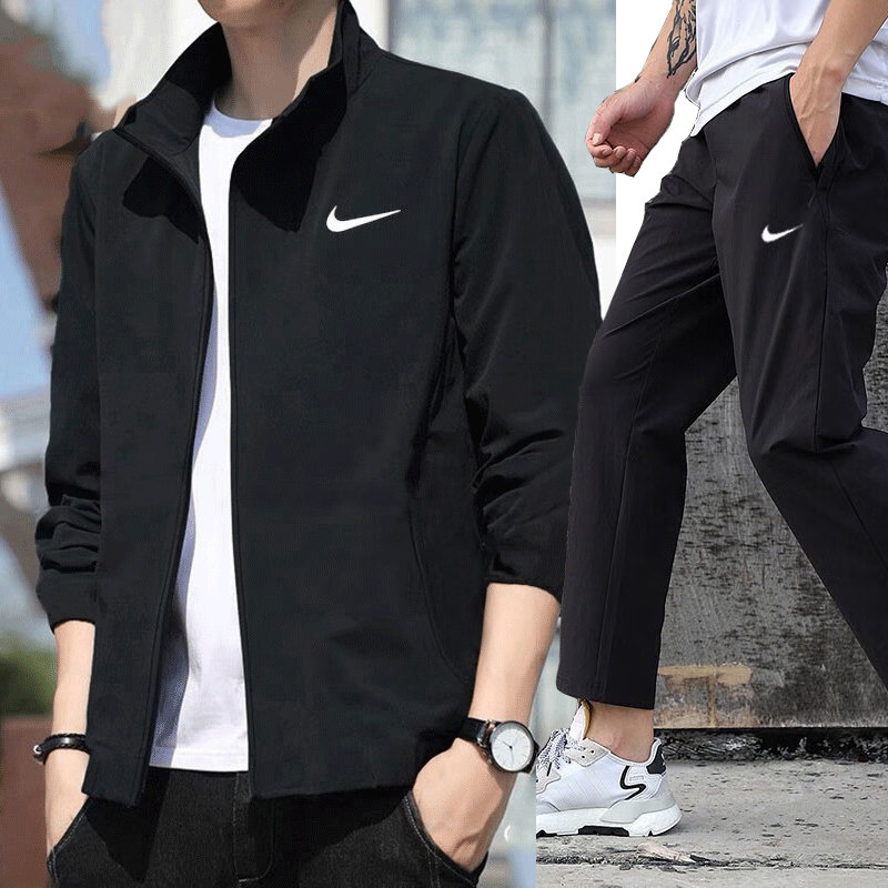 NIKE耐克休闲运动套装男25冬季立领休闲外套梭织快干透气开衫长裤