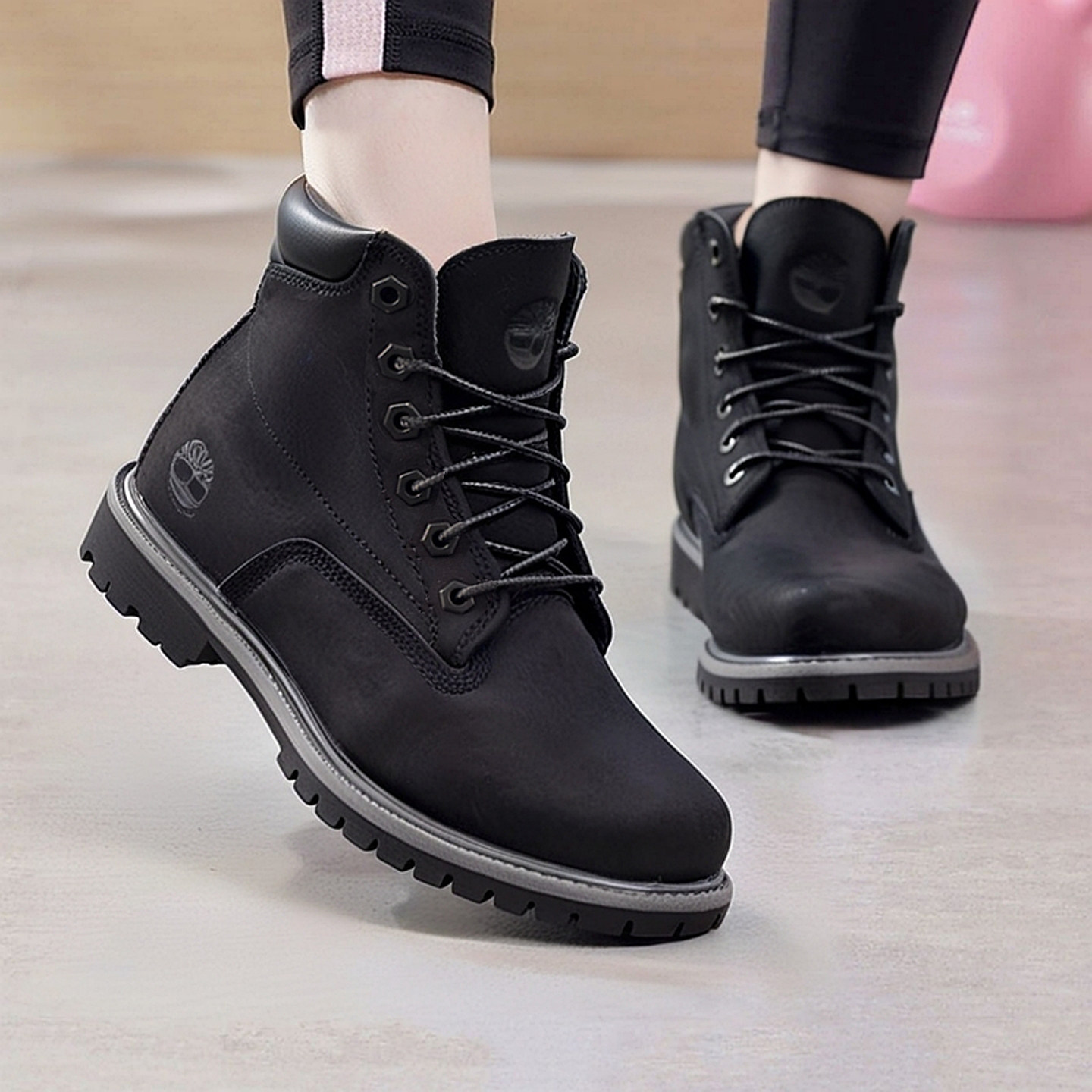 添柏岚女鞋户外黑色工装马丁靴秋冬徒步登山旅游鞋耐磨高帮休闲靴