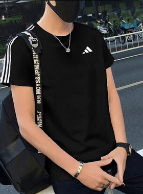 阿迪达斯运动服男2026春季新款短袖训练圆领休闲半袖跑步服IB8150