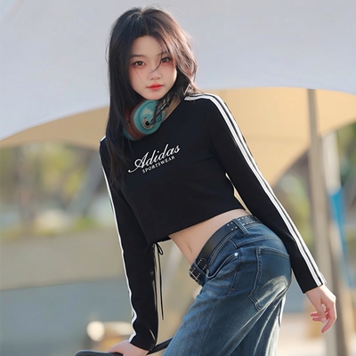 阿迪达斯长袖T恤女装2026夏季新款透气纯棉衬衫运动休闲服KX8923