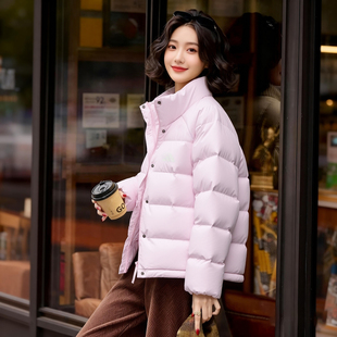 阿迪达斯粉色短款羽绒服女装厚外套2026春季户外保暖运动服KH3976