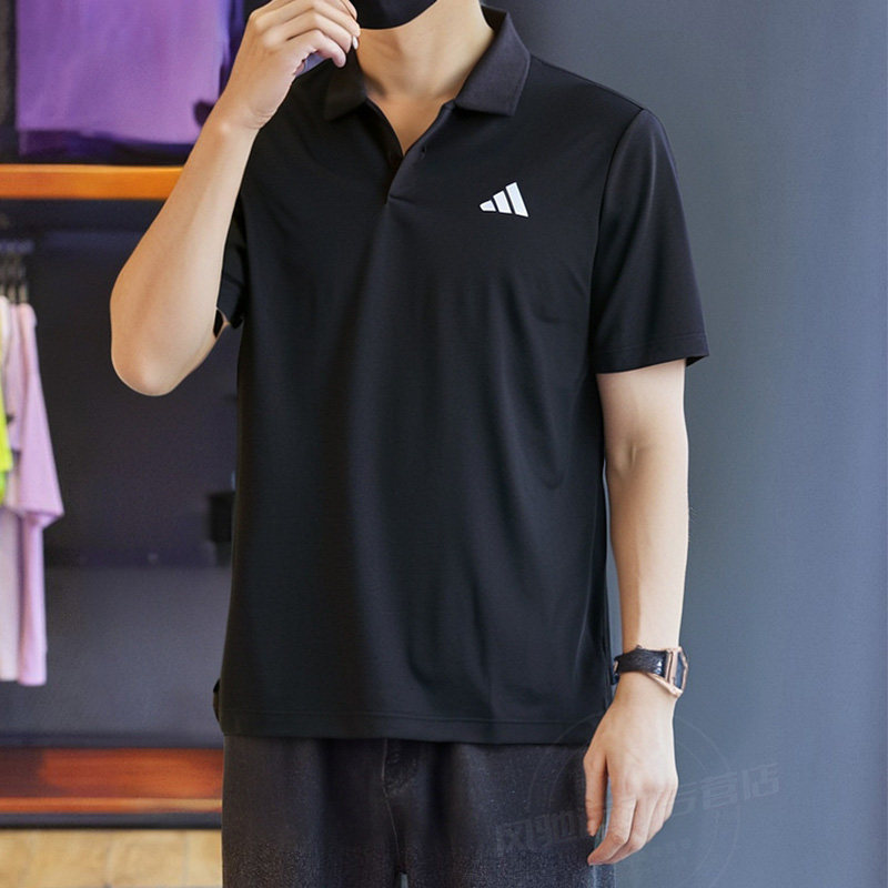 Adidas阿迪达斯男黑色POLO衫春夏跑步透气运动休闲短袖T恤HS3236