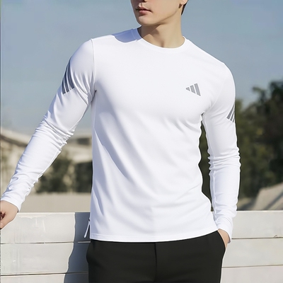 阿迪达斯男装白色长袖T恤26春新款内搭套头衫跑步运动衬衫KE6830