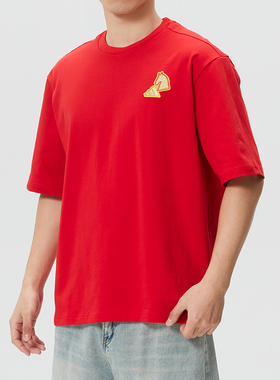 adidas阿迪达斯男女红色短袖T恤26春新款运动休闲宽松半袖KR3078