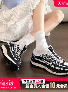 NIKE耐克鞋子厚底运动鞋透气网鞋新款女鞋P-6000跑步鞋黑色老爹鞋