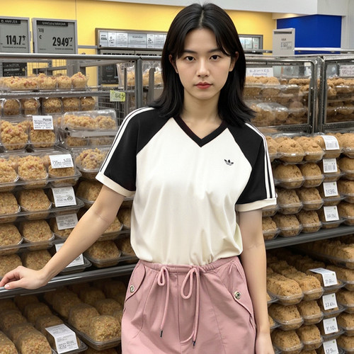 adidas阿迪达斯女子短袖T恤夏季休闲舒适简约运动服黑白色KF0316