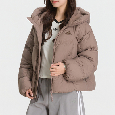 阿迪达斯短款连帽羽绒服女装26冬季新款保暖厚外套运动服KW4731
