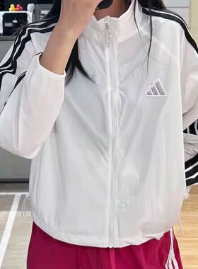 阿迪达斯正品2025冬季新款夹克女白色宽松外套运动休闲服女KC0181