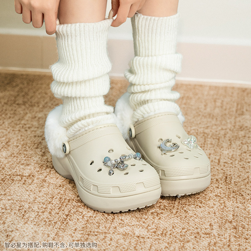 卡骆驰crocs女鞋秋冬厚底云朵暖棉Clog洞洞鞋加绒保暖休闲老爹鞋