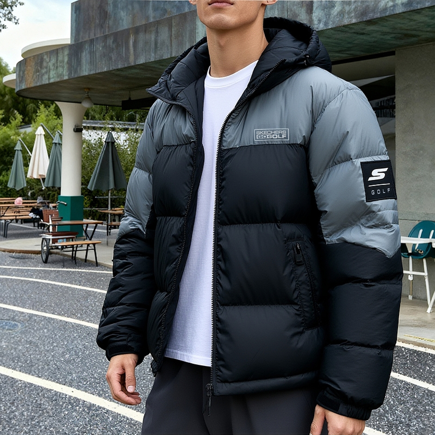 斯凯奇连帽羽绒服男装女装2025冬季新款户外运动夹克休闲保暖外套