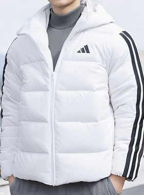 阿迪达斯秋冬男装白色短款羽绒服25新款厚外套保暖运动服KH3988