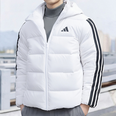 阿迪达斯秋冬男装白色短款羽绒服25新款厚外套保暖运动服KH3988