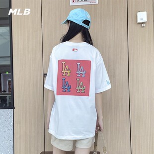 潮3ATSL0233 短袖 男女春夏运动服休闲情侣款 美职棒MLB白色印花T恤