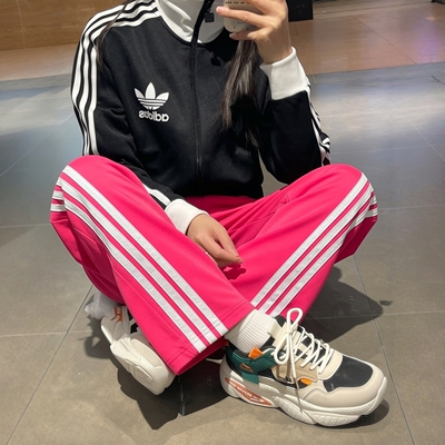 正品阿迪达斯女裤玫粉色休闲裤香蕉阔腿裤宽松透气直筒长裤KS0036