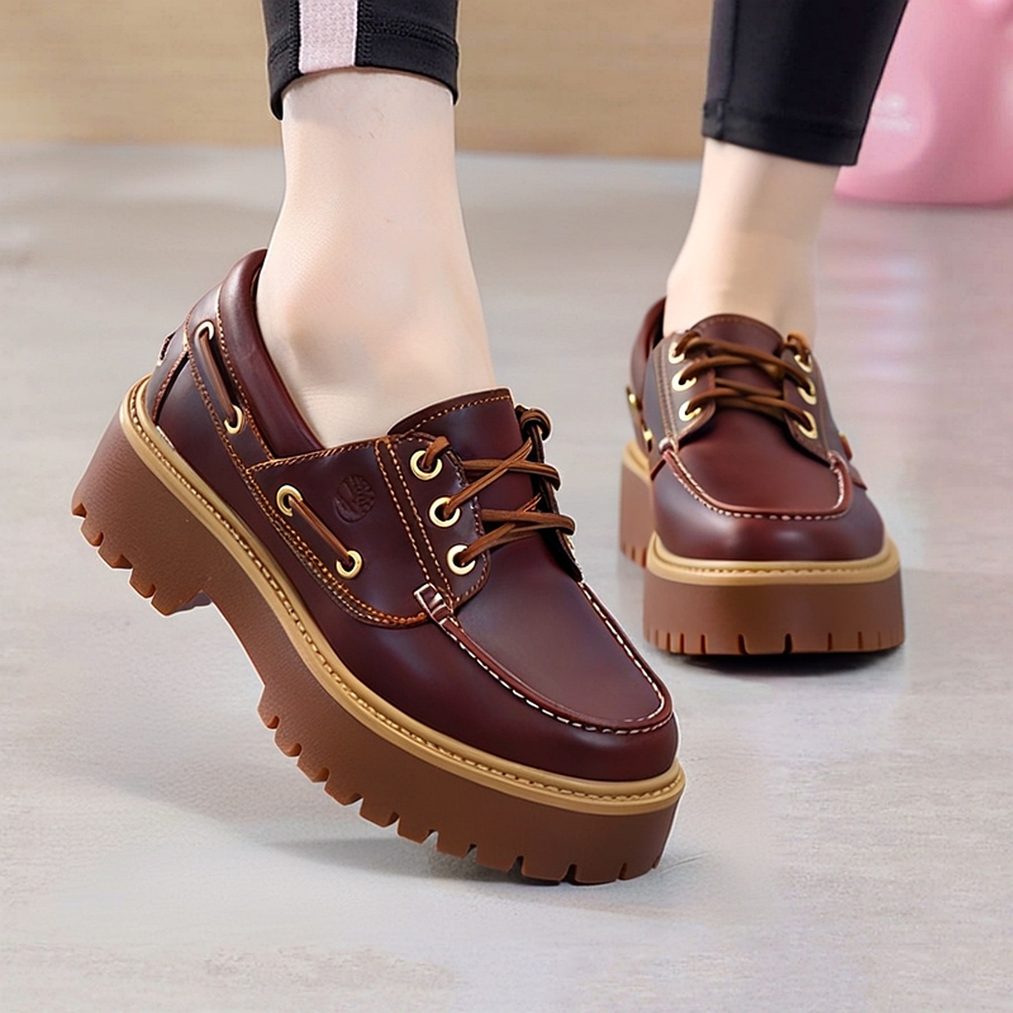 添柏岚女鞋秋冬厚底乐福鞋休闲鞋商务户外英伦风船鞋皮鞋A2QDM