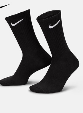 Nike耐克25新款运动袜男士中筒袜黑色休闲袜跑步训练袜SX7676-010