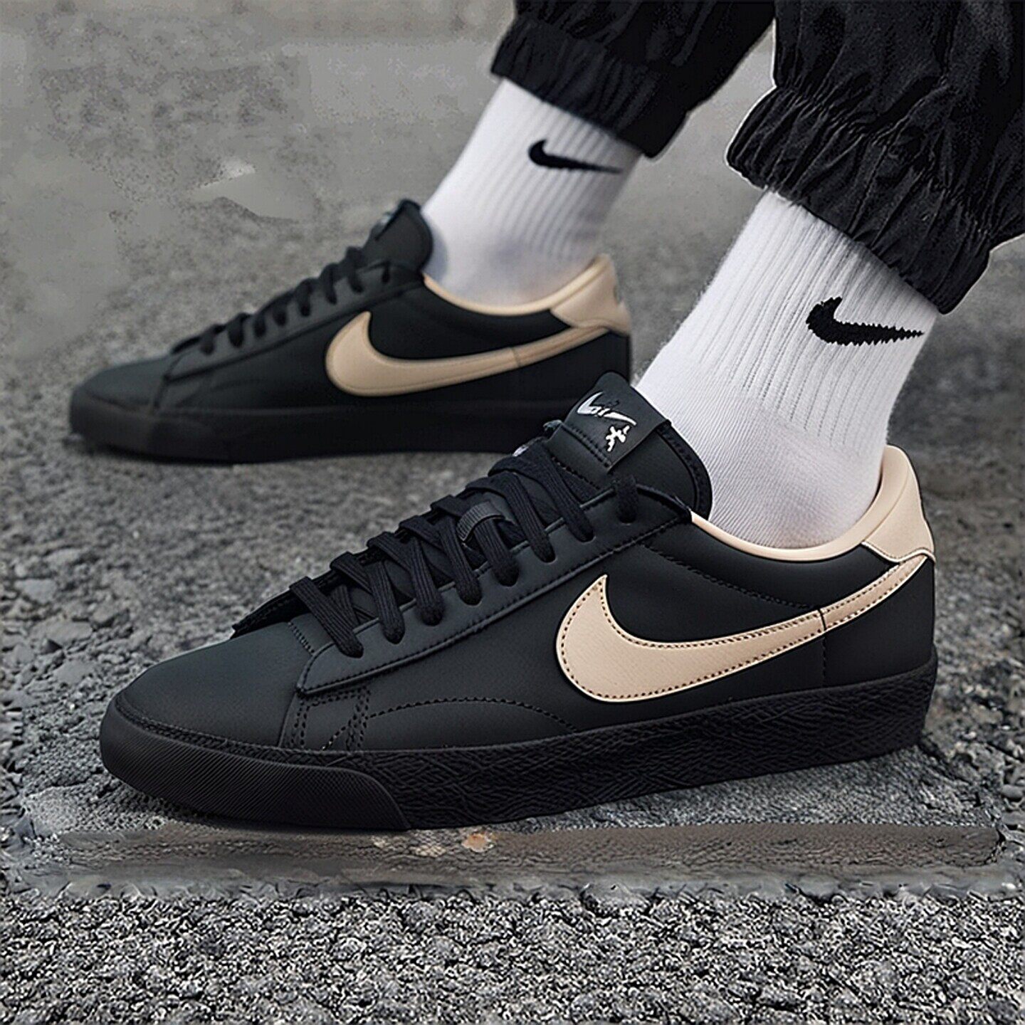 NIKE耐克男鞋黑色滑板鞋新款复古运动鞋轻便皮面休闲鞋IO3554-020