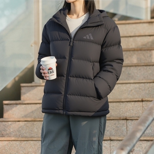 阿迪达斯女装黑色短款羽绒服26冬新款运动服户外保暖厚外套JV6192