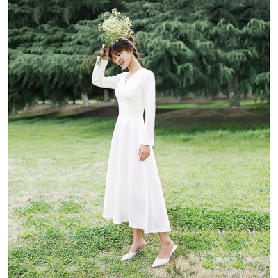 法式简约订婚登记礼服领证小白裙