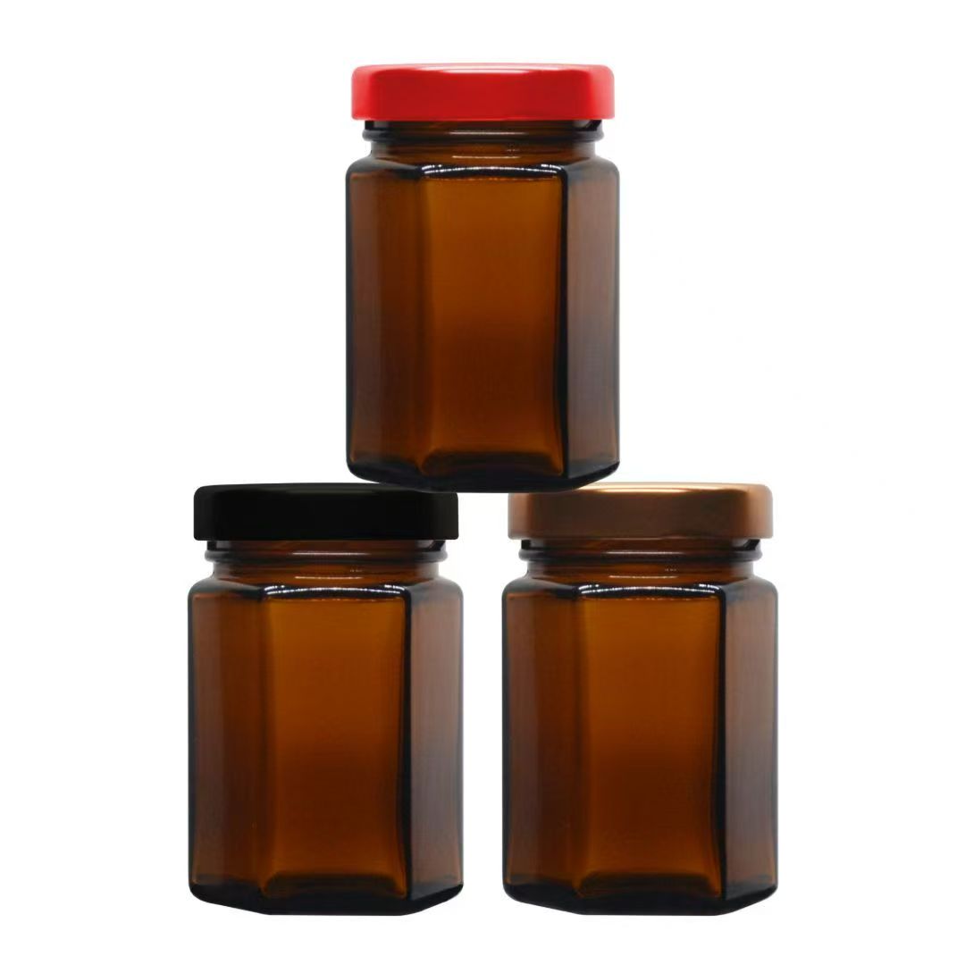 120ml茶色密封防潮六角玻璃瓶