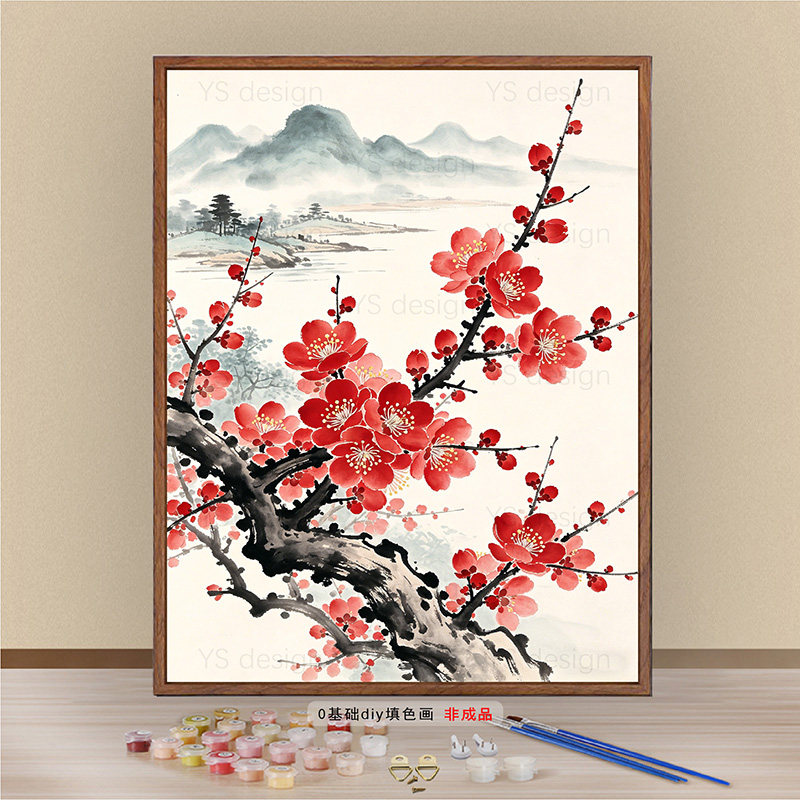 梅兰竹菊四君子数字油画填色diy
