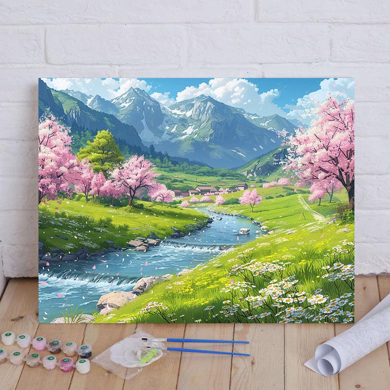 山水风景画数字油画diy填充绘画