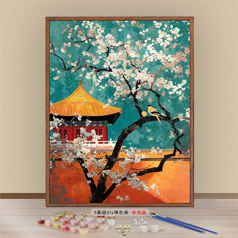 花鸟报喜图数字油画diy填色画