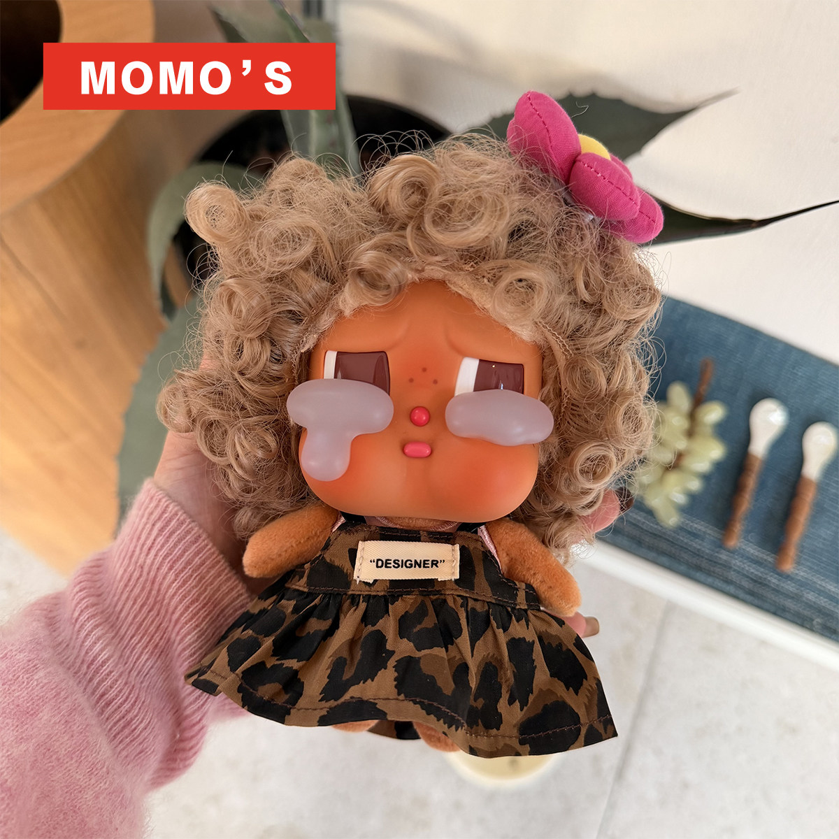 MOMOS可爱哭娃毛绒娃衣豹纹连衣裙crybaby哭娃假发套装潮玩娃衣