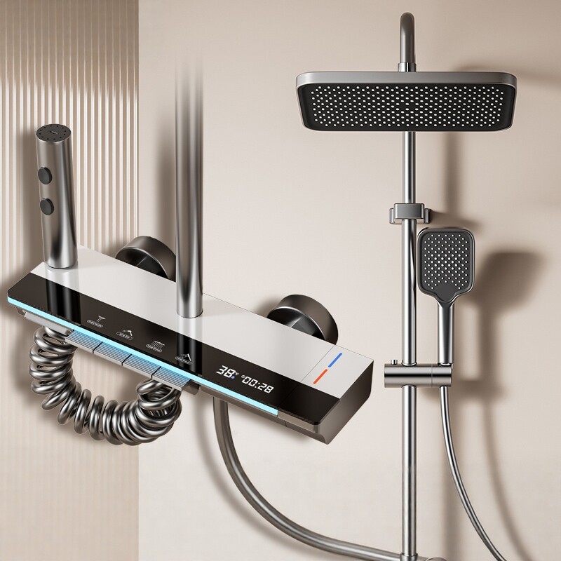 全铜淋浴花洒太阳能上水阀恒温套装智能数字显示冷热家用沐浴器