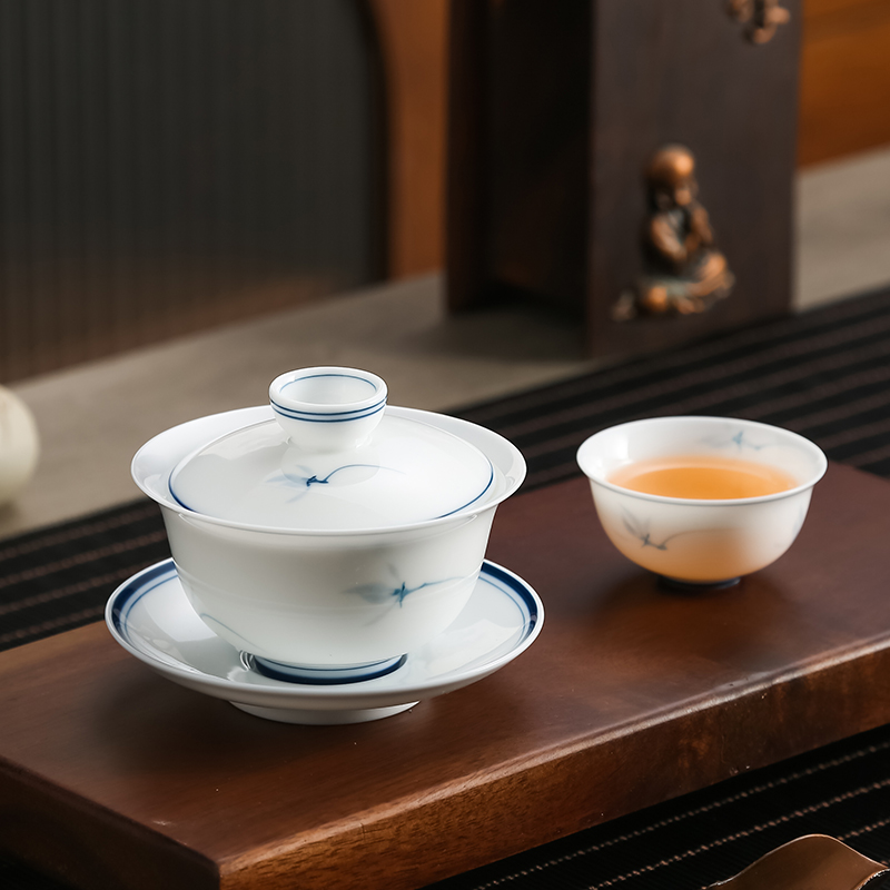 羊脂玉工夫茶具手绘新中式