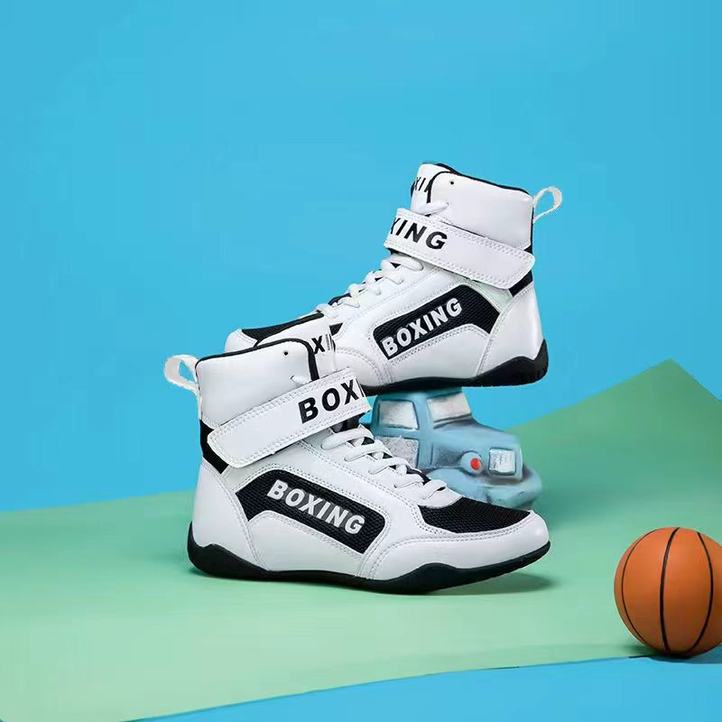 白色高帮儿童摔跤鞋男女专业训练
