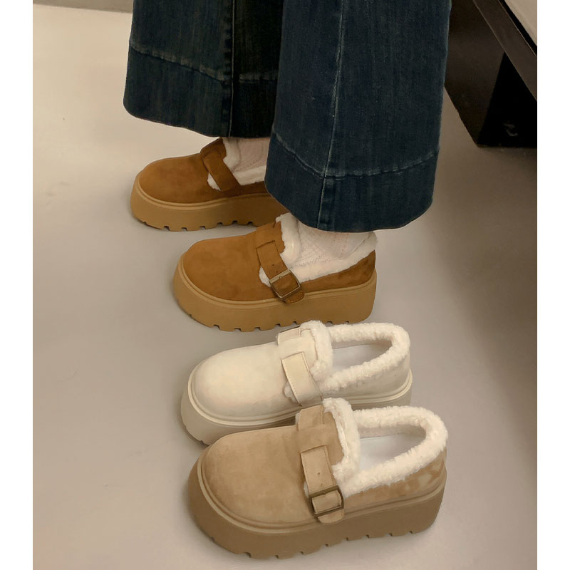 羊皮毛一体勃肯鞋女加绒雪地靴