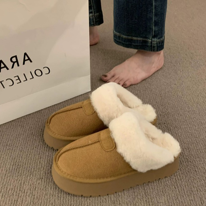 厚底羊皮毛一体雪地靴女包头半拖