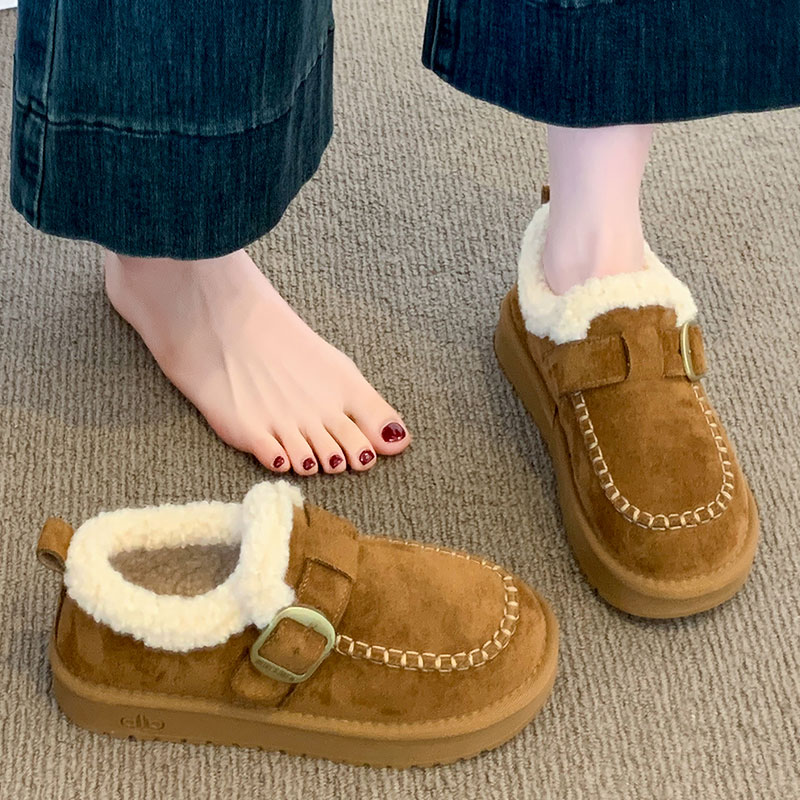 羊皮毛一体厚底加绒豆豆勃肯鞋女