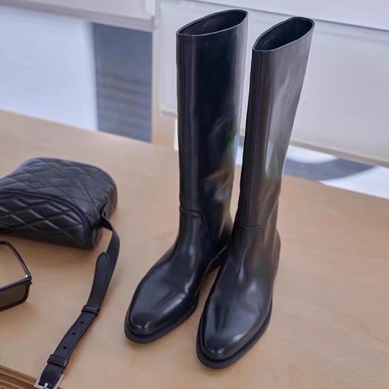 牛皮尖头套筒不过膝骑士靴女百搭