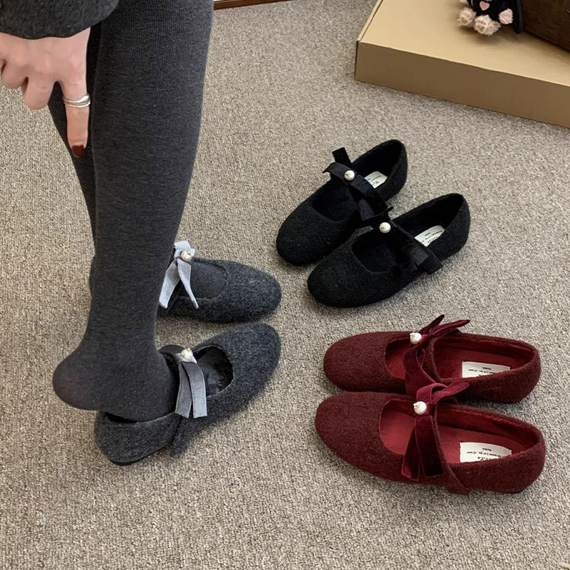 珍珠加绒玛丽珍晚晚鞋穆勒棉鞋