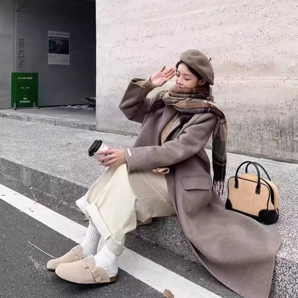 羊皮毛一体包头拖女平底懒人拖鞋