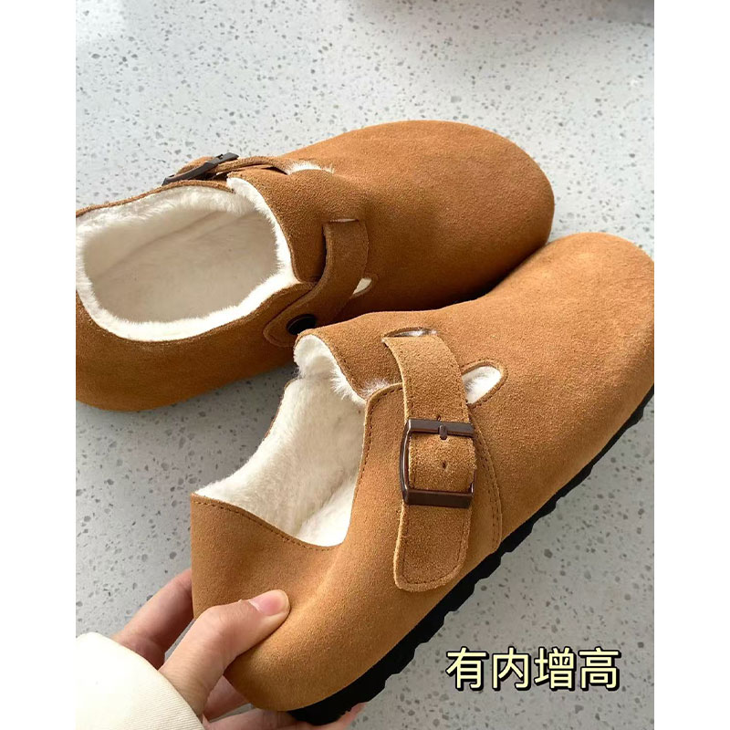 羊皮毛一体加绒勃肯鞋女全包棉鞋