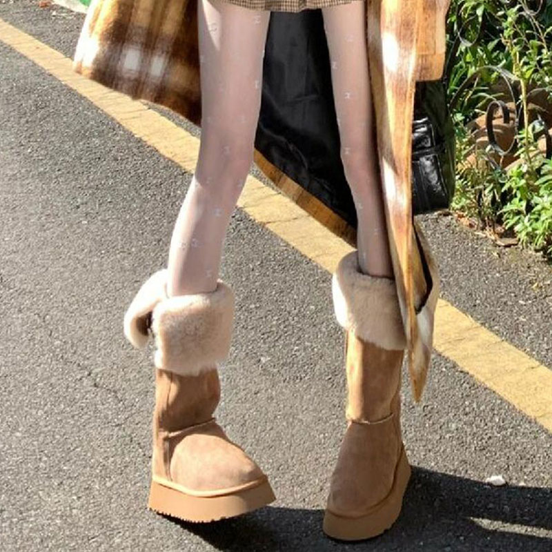 羊皮毛一体翻边雪地靴女2025新款