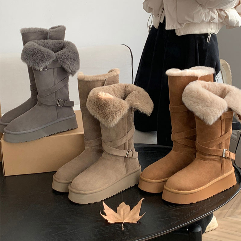 厚底羊皮毛一体高筒保暖雪地靴女