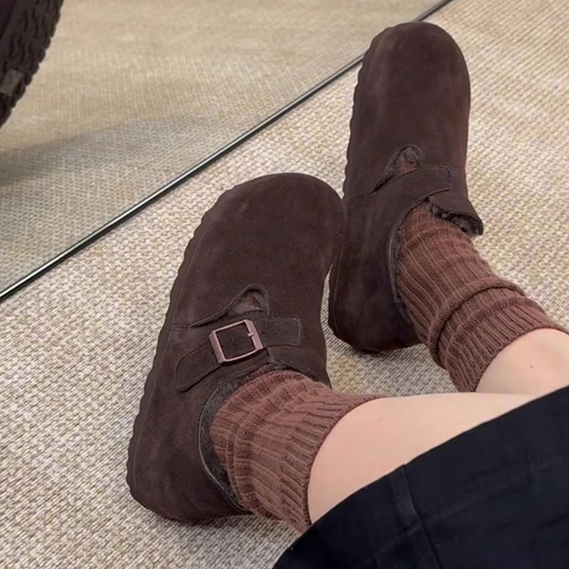 【牛皮版】厚底毛毛全包勃肯鞋女