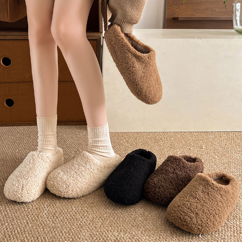 外穿日常百搭羊毛纯色外穿拖鞋