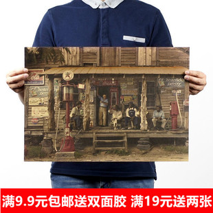 1937年美国公路旁的商店怀旧牛皮纸海报酒吧KTV咖啡馆装饰贴画